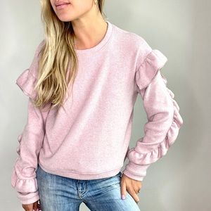 Leyden Blush Pink Fuzzy Ruffle Sleeve Sweater Size Large